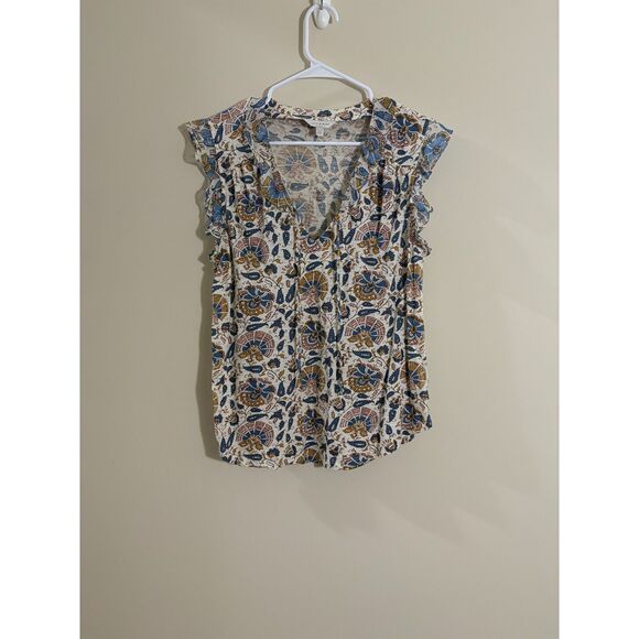 Lucky Brand Sleeveless boho geometric print ruffle blouse Size XL - Picture 1 of 4